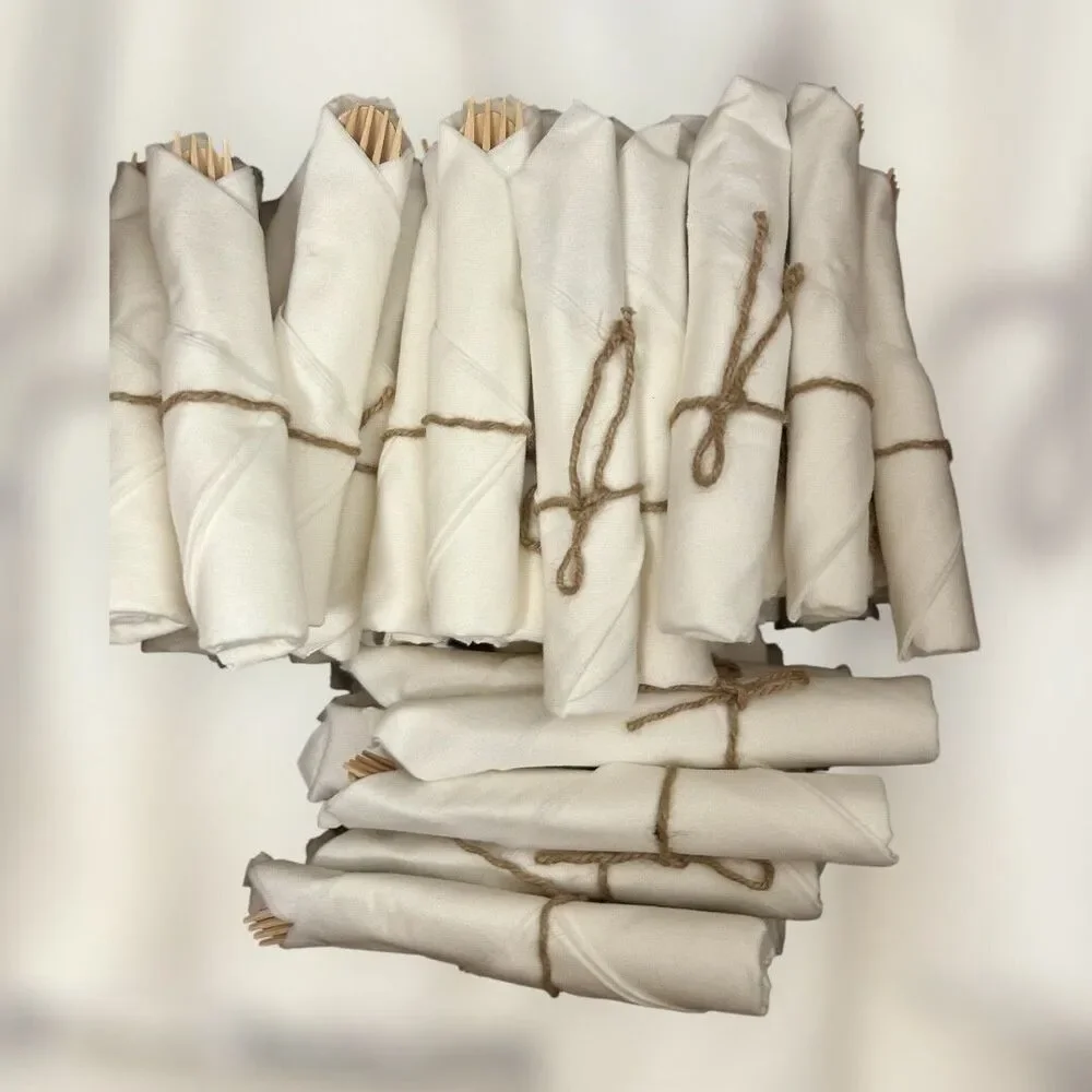 Premium Pre-Rolled Napkin and Bamboo Cutlery Set (75 Pack 300 PCS) Wedding Party